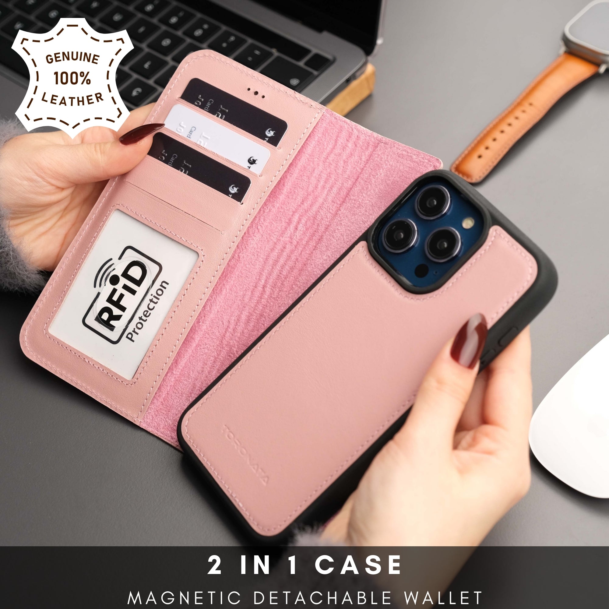 Casper Leather iPhone 15 Plus Wallet Case | Detachable MagSafe Compatible RFID Protection