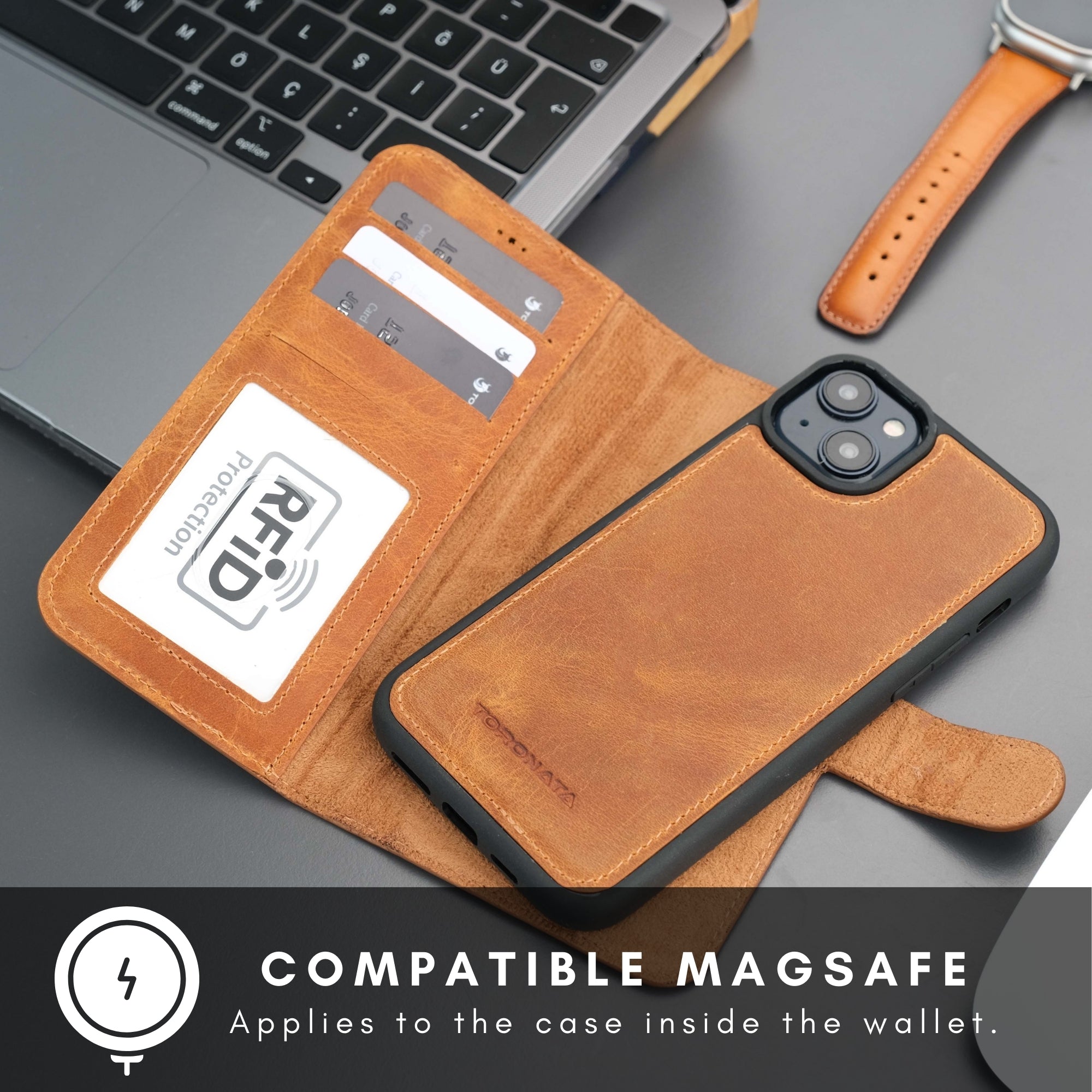 Casper Leather iPhone 15 Plus Wallet Case | Detachable MagSafe Compatible RFID Protection