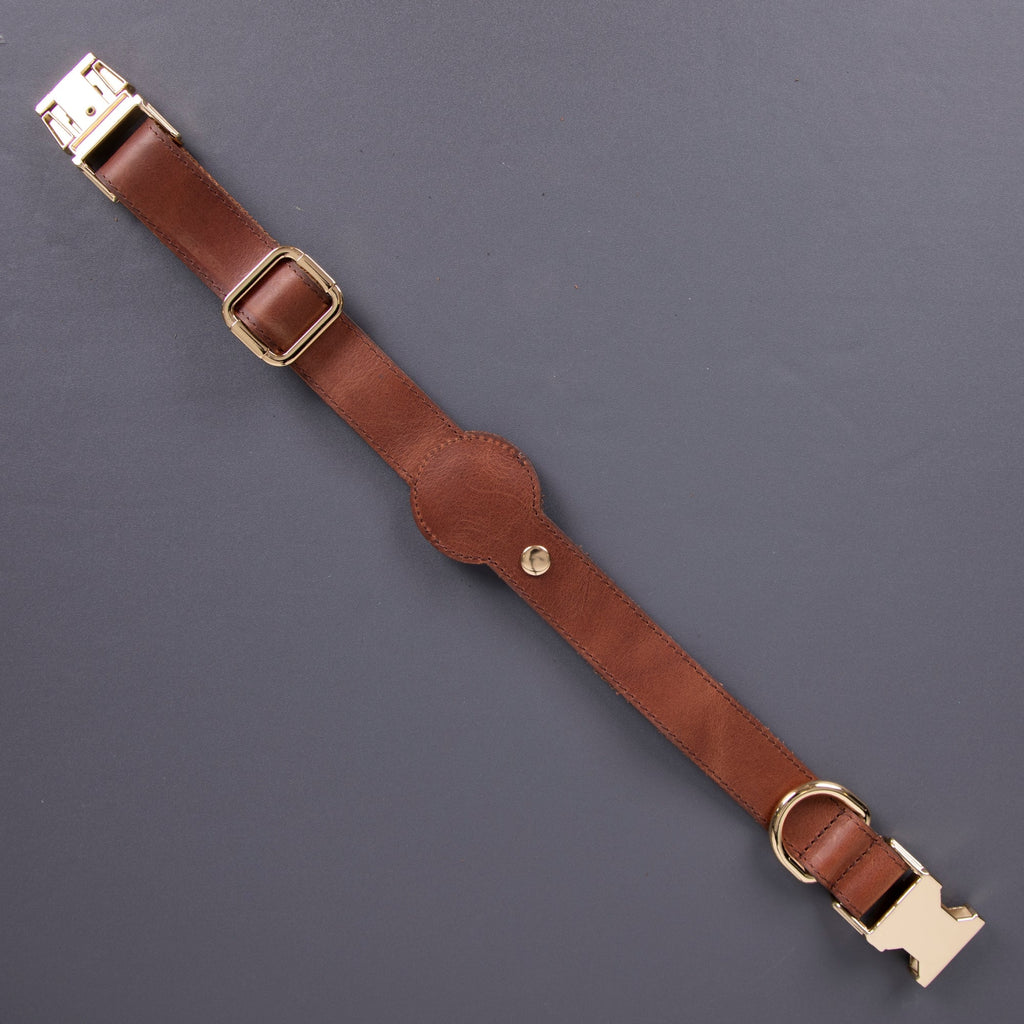 Charlotte Handcrafted Calfskin Leather Dog Collar - Compatible with AirTag